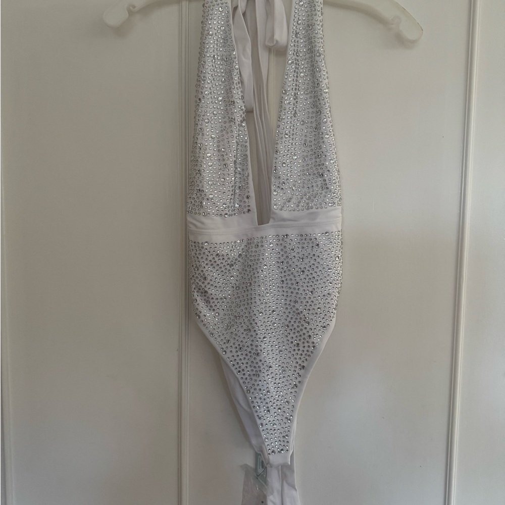 Fashion Nova White rhinestone swimsuit  One Piece - Picture 3 of 5